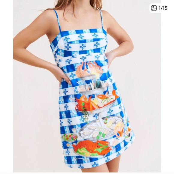 Rachel Antonoff Gwen seafood tower Blue and White Dress - Picture 2 of 7